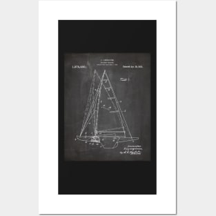 Sailing Yacht Patent - Sailer Lake House Décor Art - Black Chalkboard Posters and Art